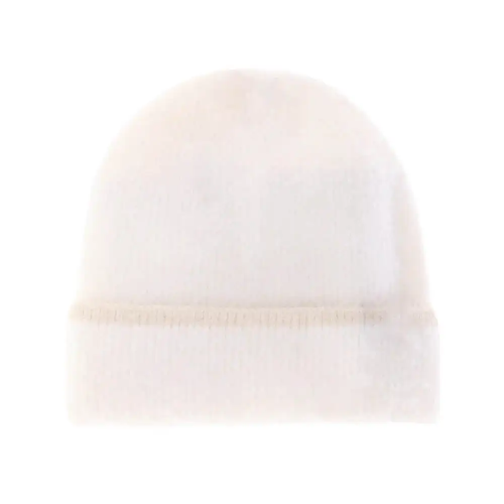 Soft Feather Yarn Striped Cuff Beanie