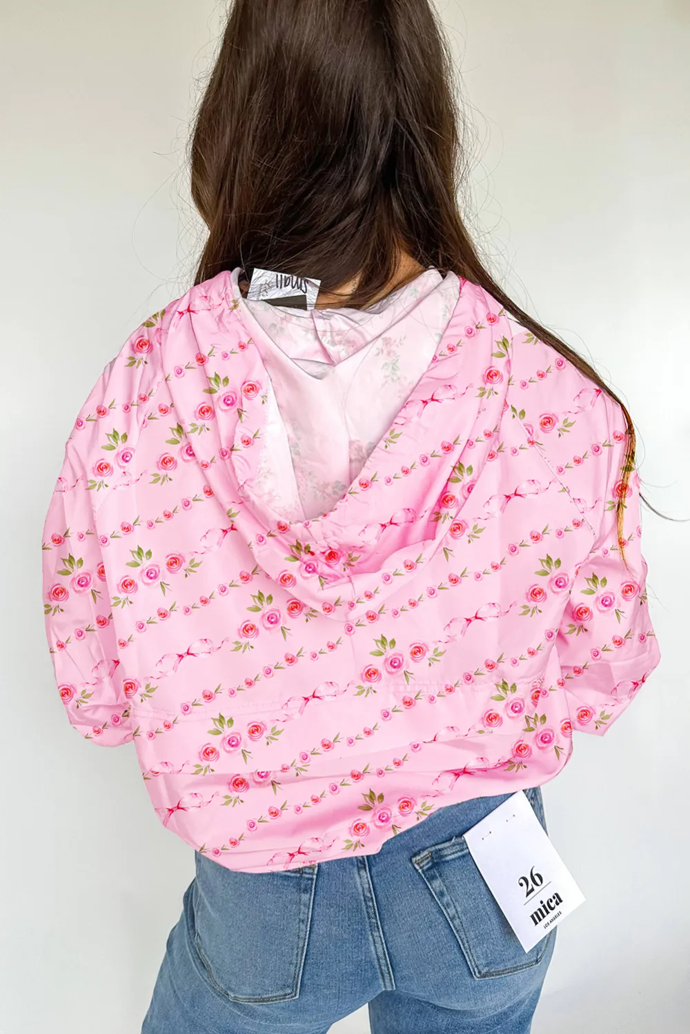 Half-Zip Drawstring Pocketed Floral-Print Hoodie