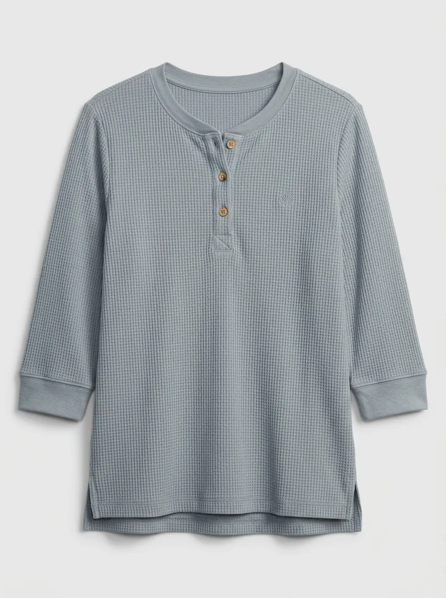 Women's Casual Waffle Knit Button Henley Top