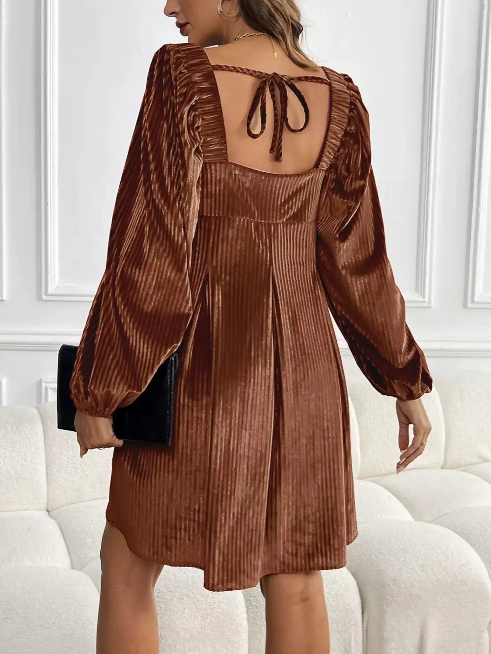 Square Neck Long Sleeve Casual Dress