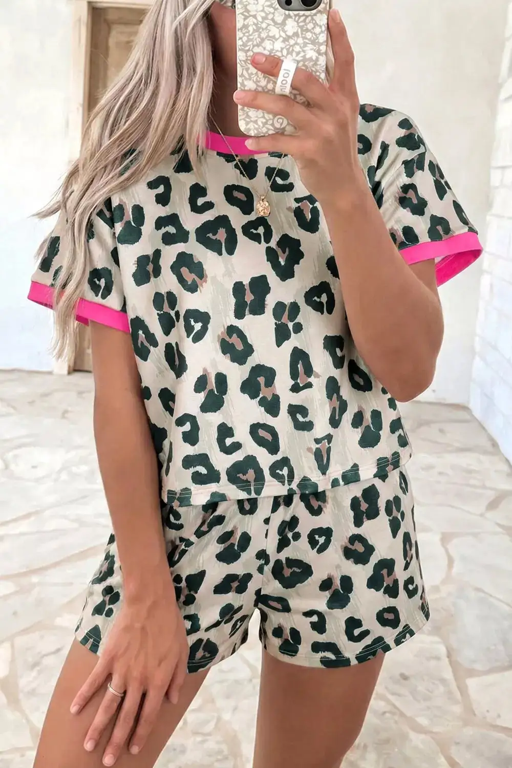 Refined Refined Leopard-Print Top and Shorts Matching Set