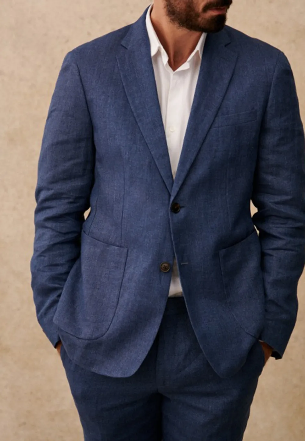 Blue Herringbone Tailored Suit Blazer Jacket