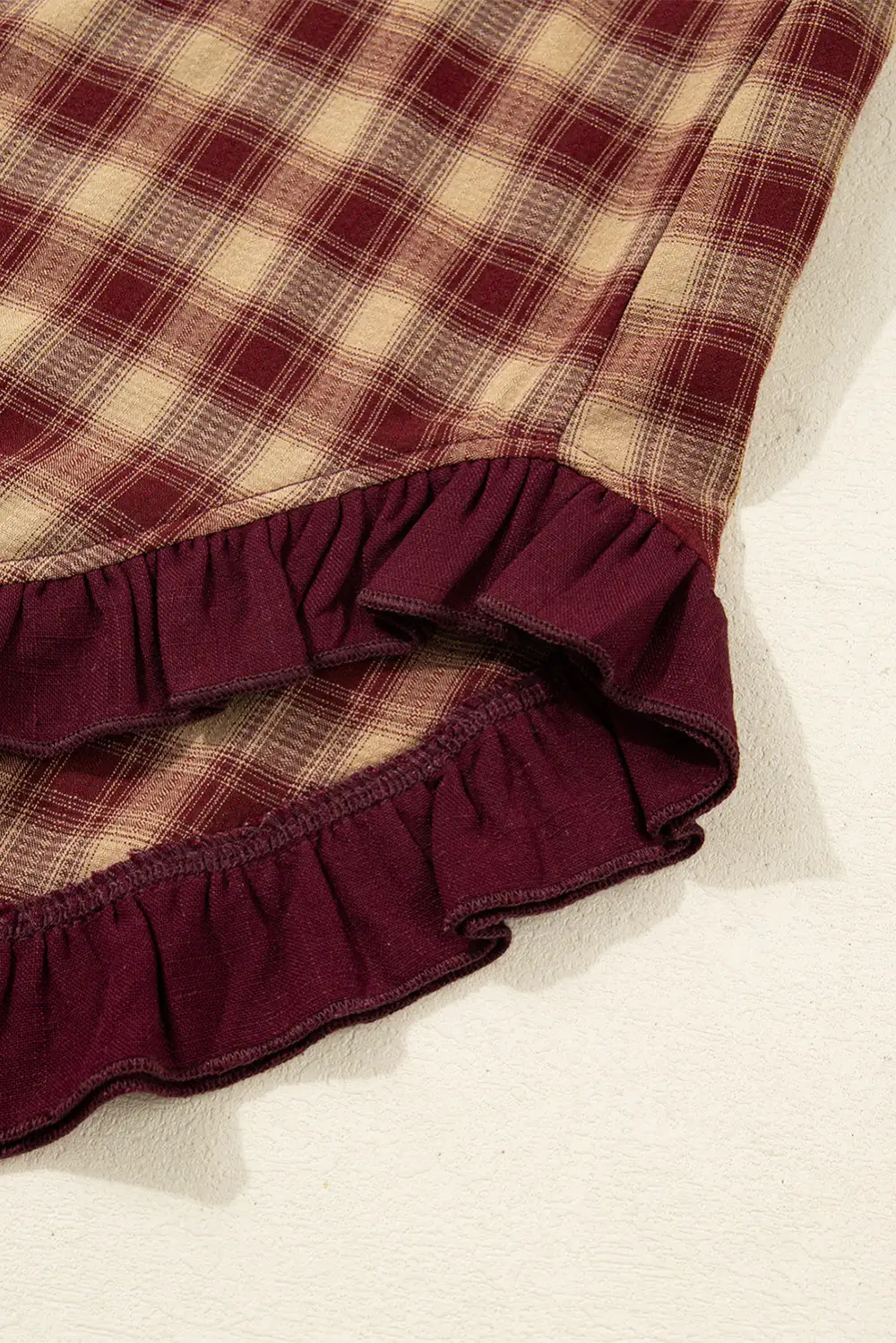 Gathered Detail Plaid Patchwork Ruffle Mini Dress