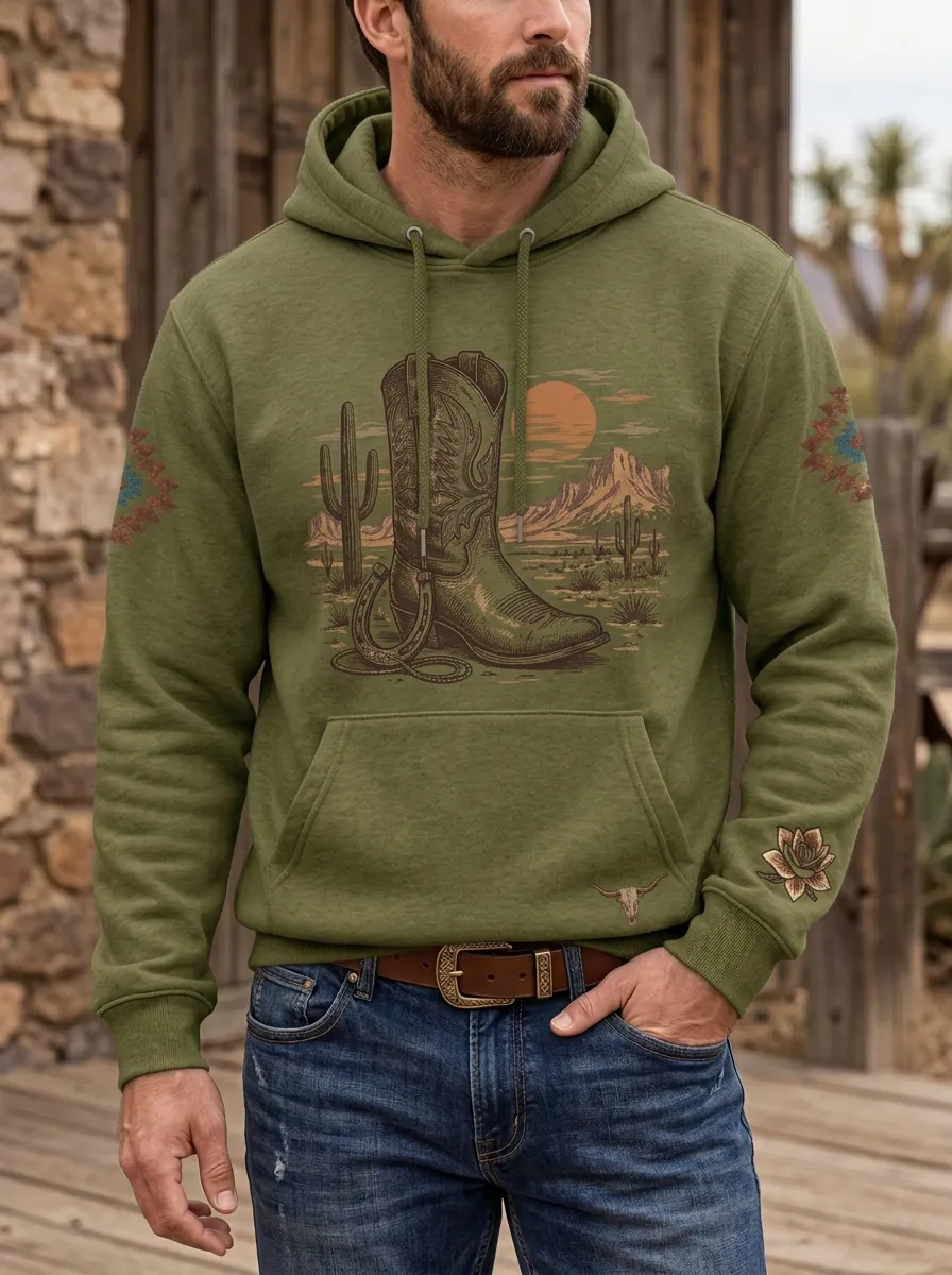 Men's Classic Western Cowboy Desert Graphic Hoodie