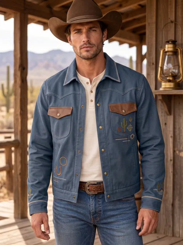 Desert Range Horseshoe Horse Cactus Country Style Men's Western Jacket