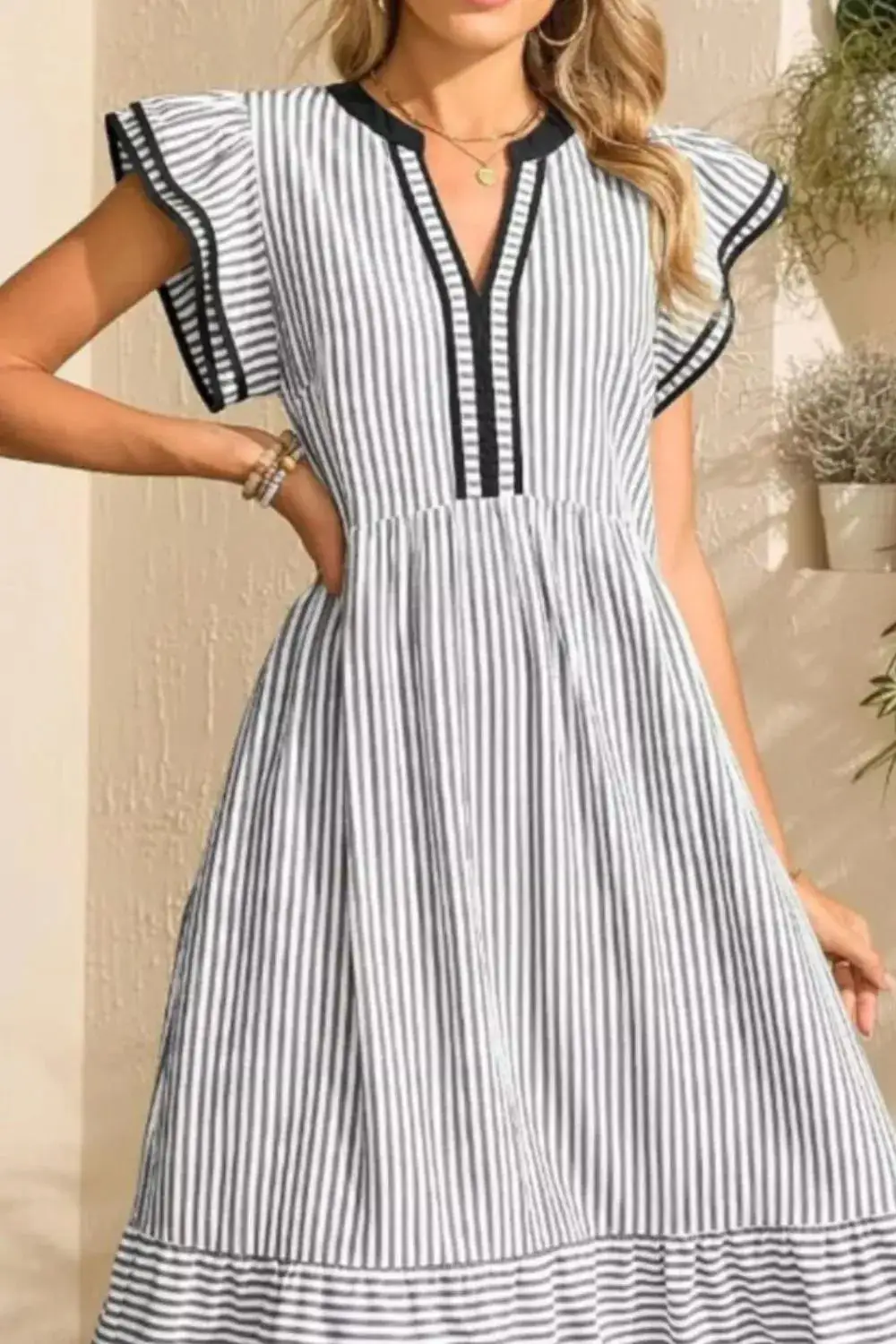 Striped Ruffle Midi Dress