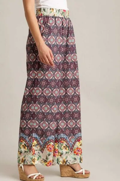 Relaxed Full Size Mixed Print Elastic Waistband Pants Plus Size