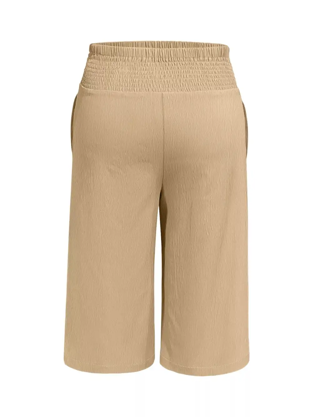 Wide Leg Cropped Smocked Waist Elastic Waist Pants