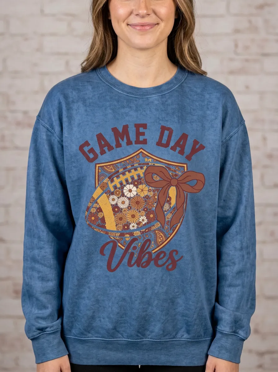 Everyday Women's Football Game Day Floral Bow Printed Sweatshirt