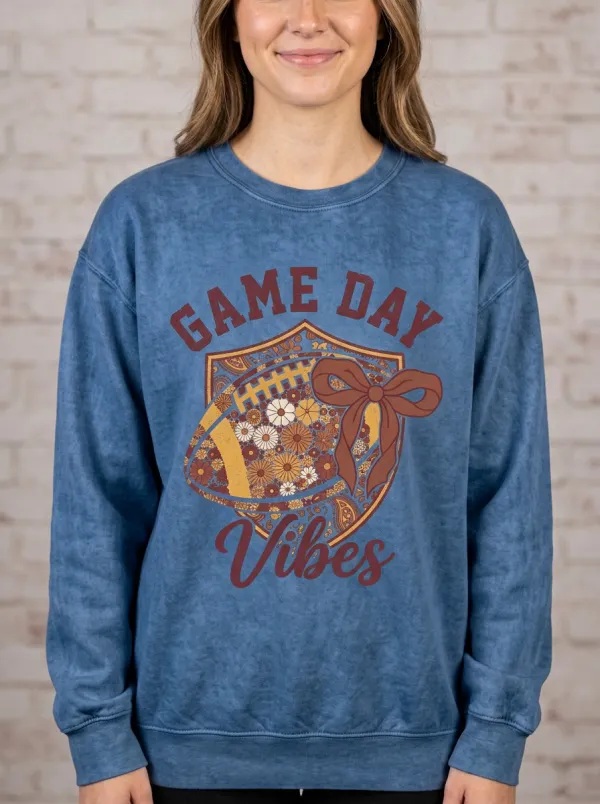 Everyday Women's Football Game Day Floral Bow Printed Sweatshirt