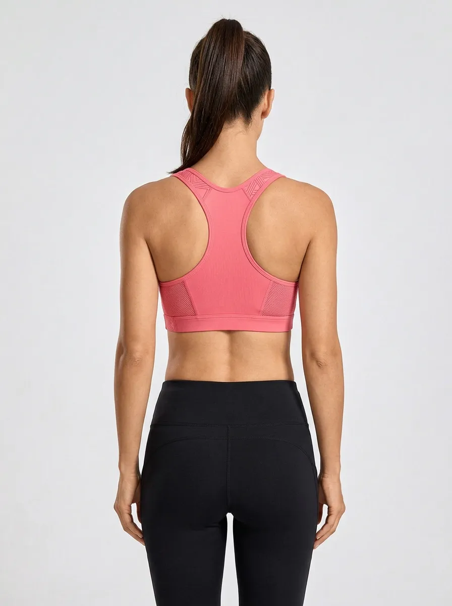 Racerback Mesh Geometric Detail Under-Bust Band Women's Sports Bra