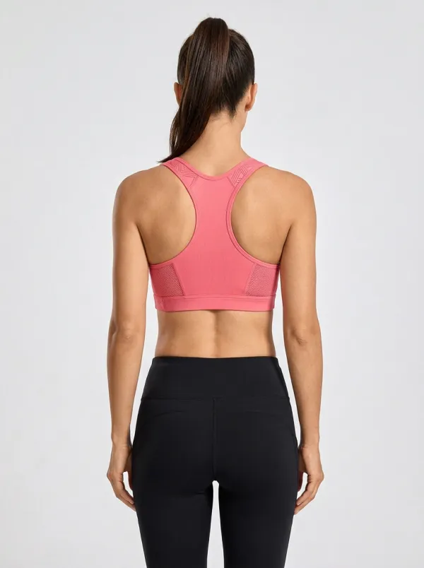 Racerback Mesh Geometric Detail Under-Bust Band Women's Sports Bra