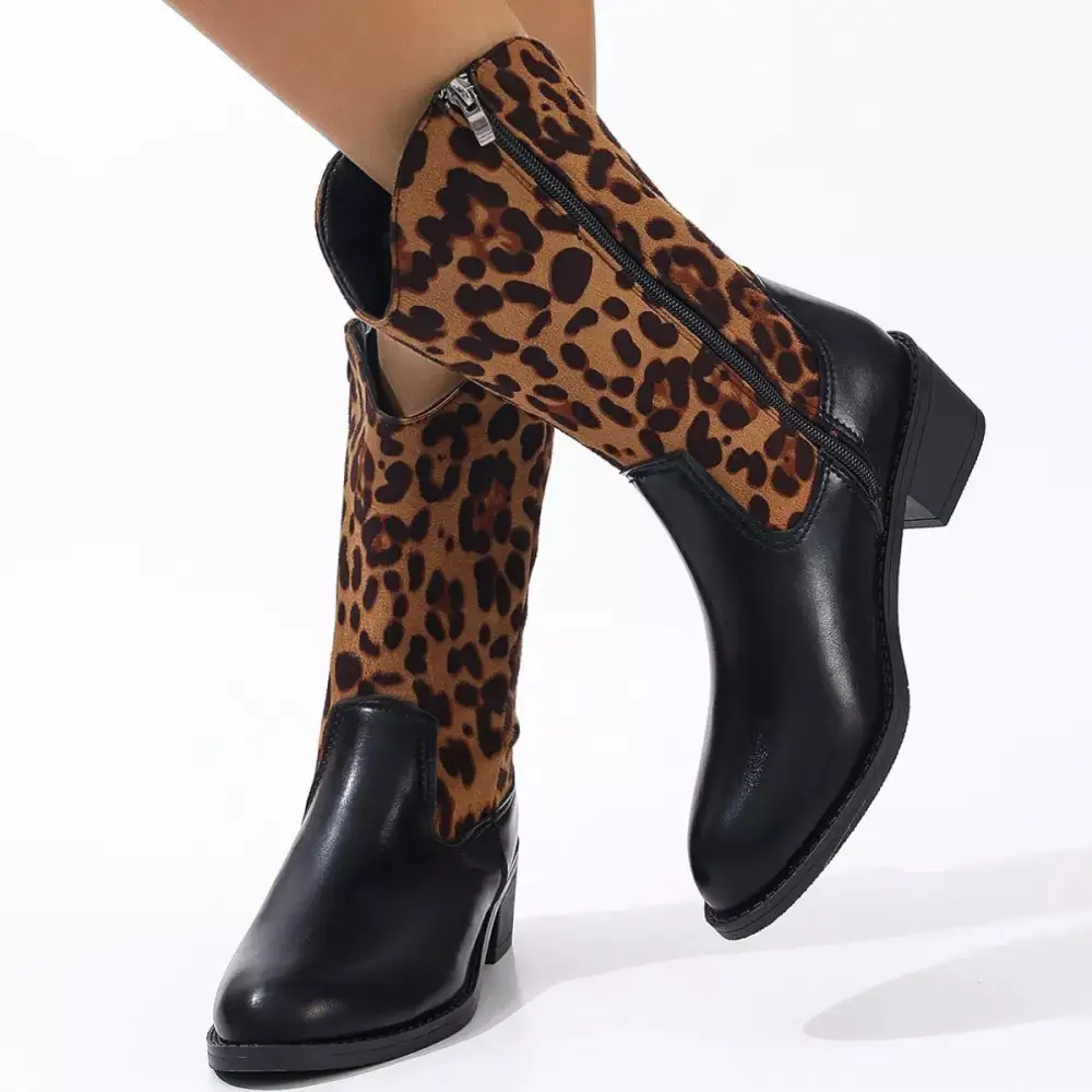 Wrap Point Toe Block Heels Boots