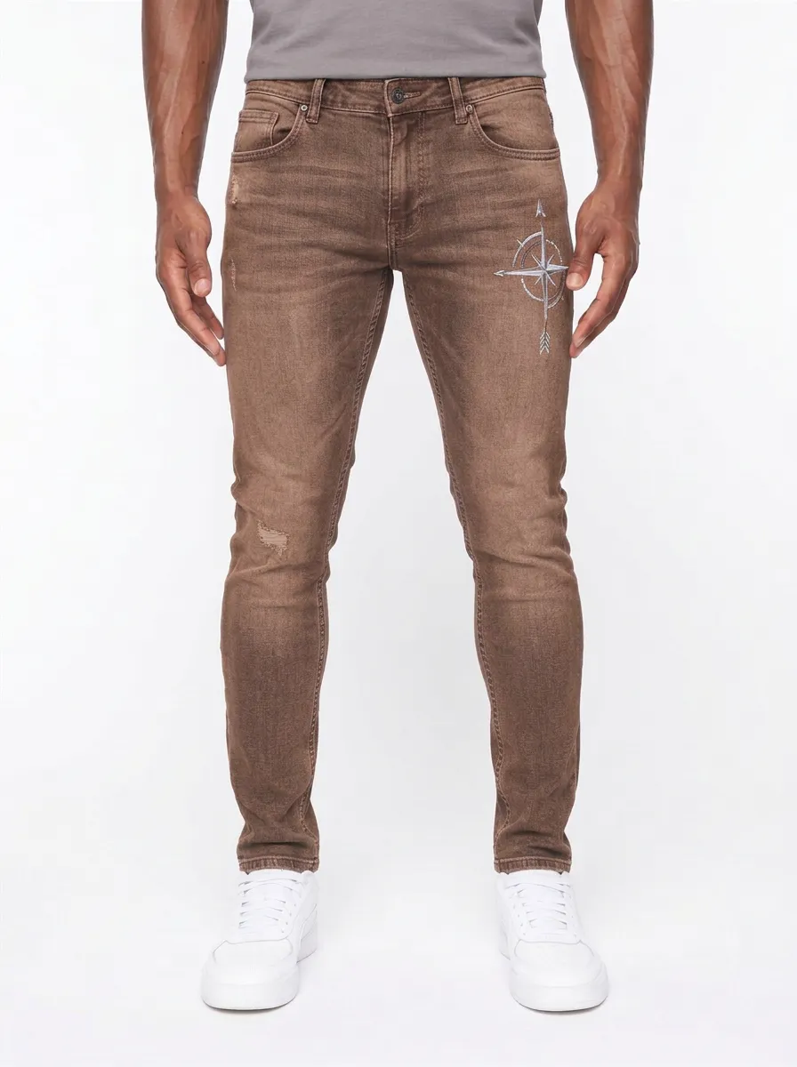 Men's Nautical Traveler Compass Graphic Slim-Fit Jeans