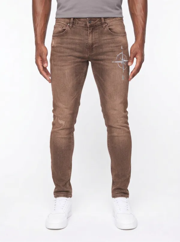Men's Nautical Traveler Compass Graphic Slim-Fit Jeans
