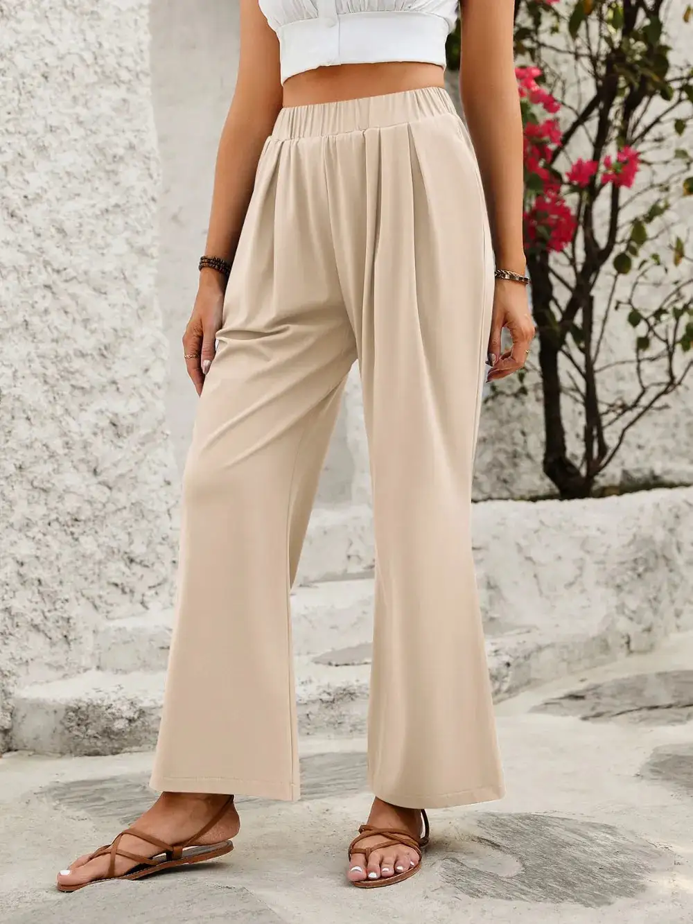 Wide Leg Elastic Waist Pocketed Everyday Pants