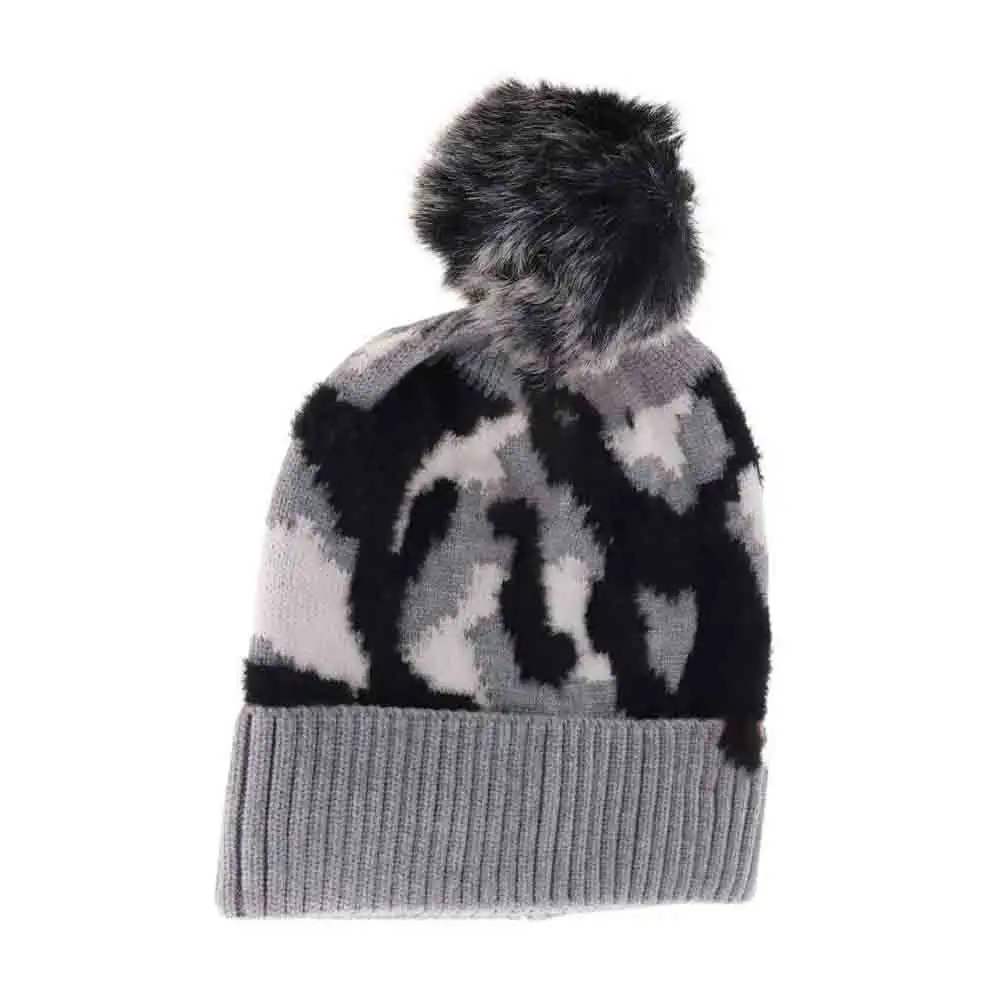 Abstract Camo Print Pom Beanie