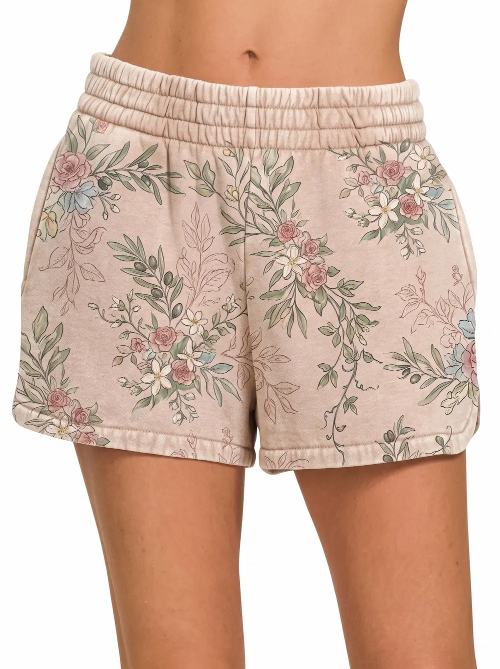 Women's Vintage Floral Botanical Printed Mid-Rise Shorts