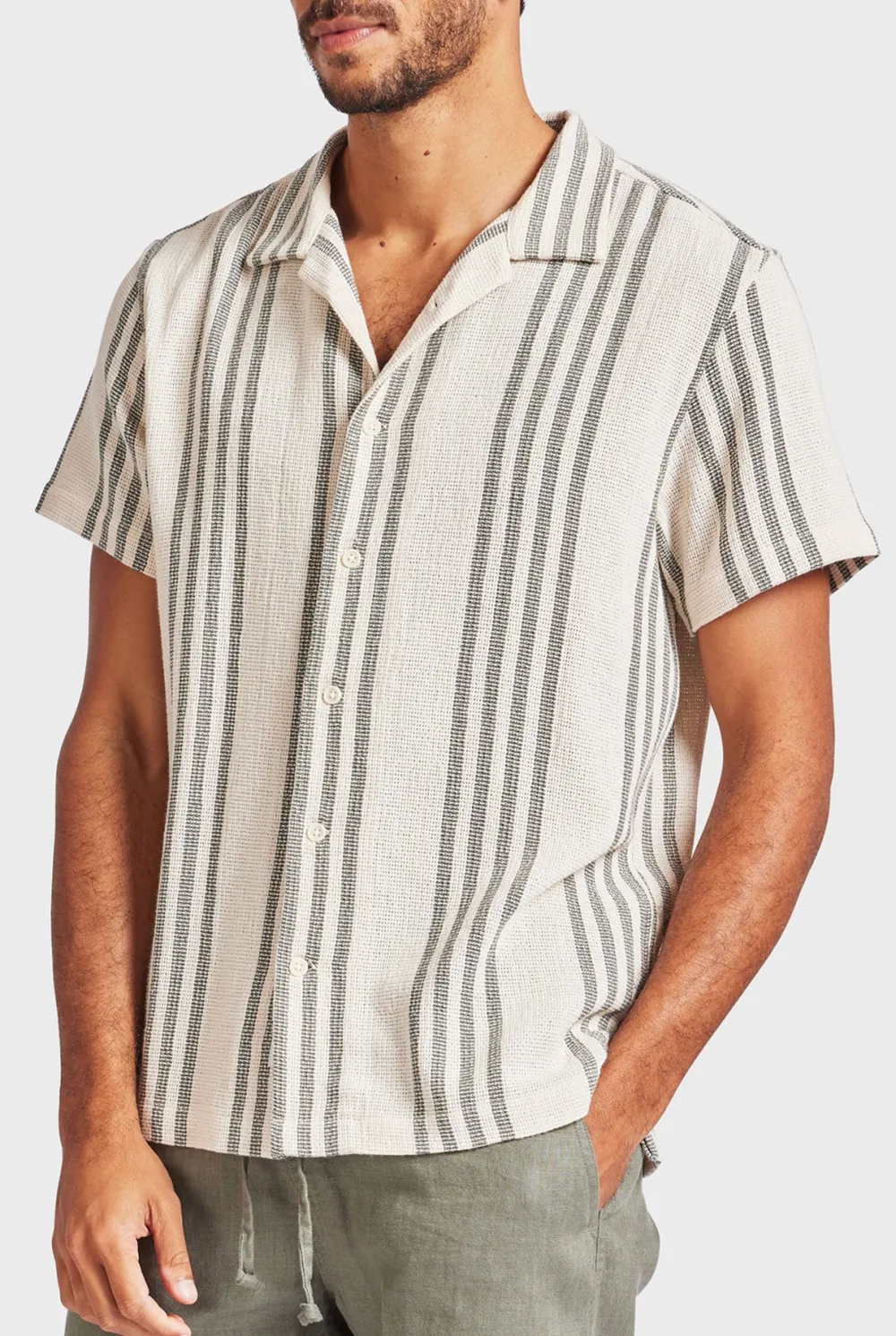 Vertical Stripe Short Sleeve Shirt-Seasponge