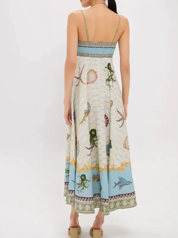 Tiered Spaghetti-Strap Midi Dress