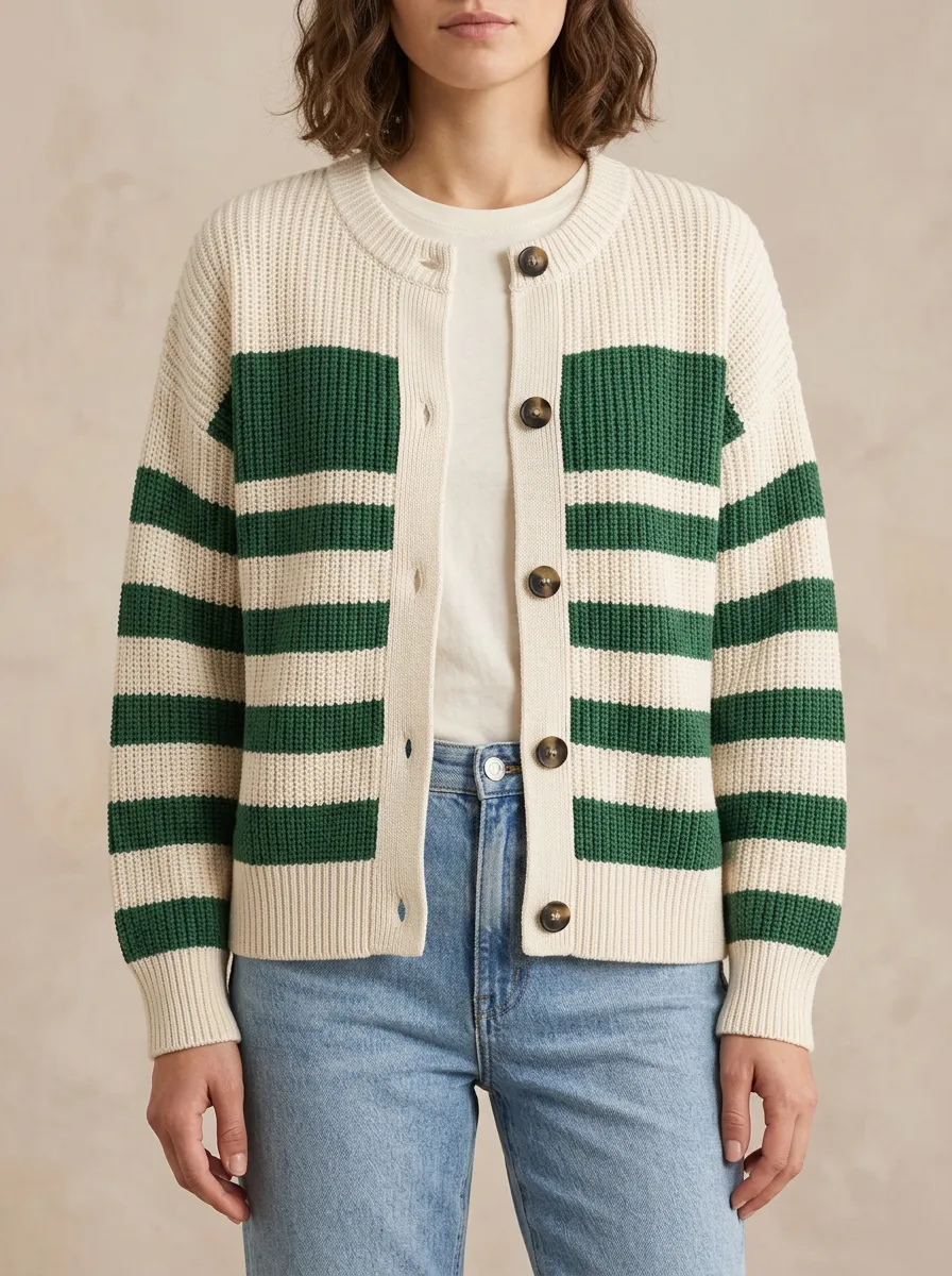 Modern Distinctive Rugby Striped Knit Cardigan