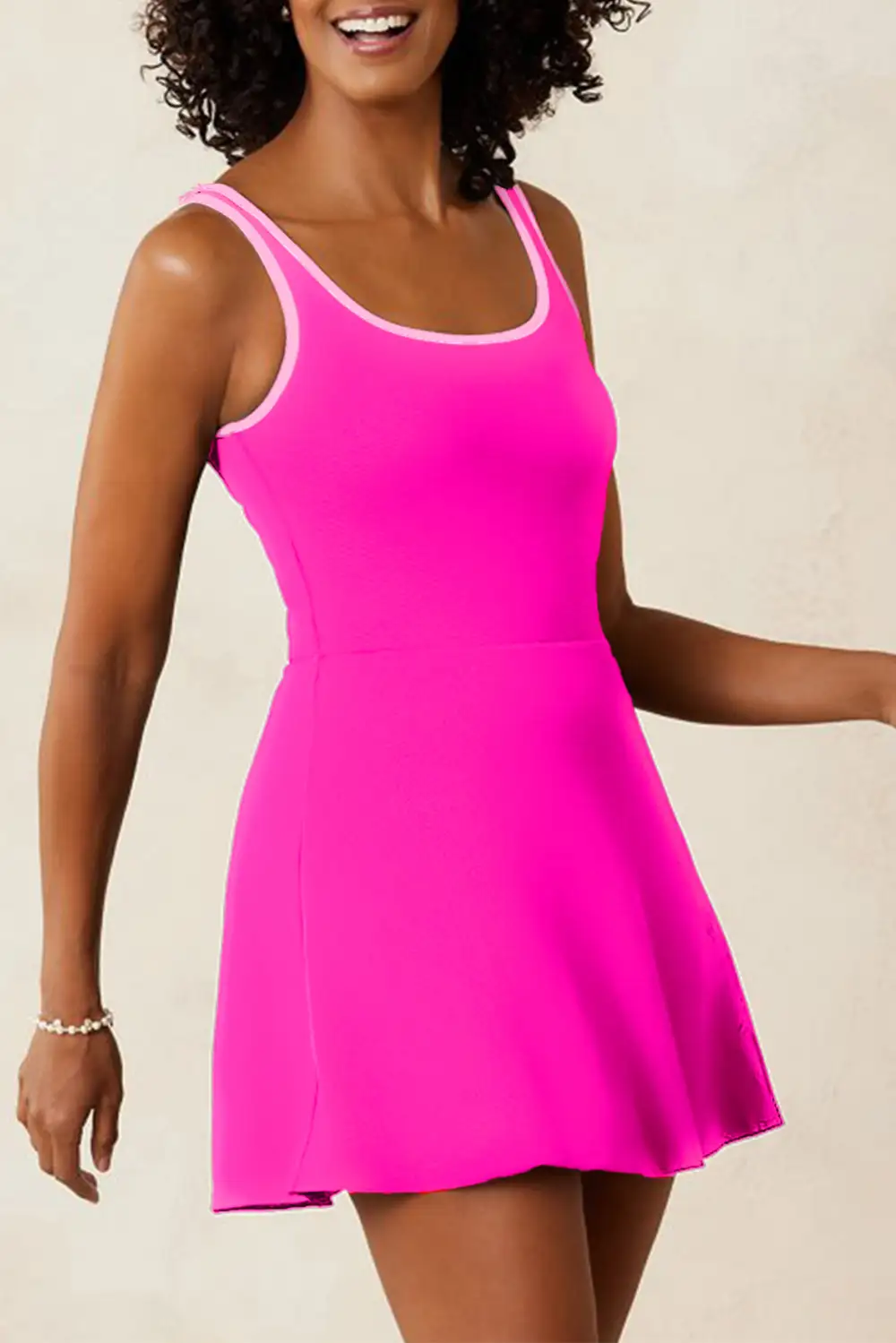 Contrast Trim Neckline Swim Dress