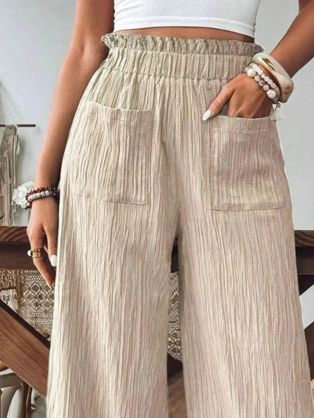 Wide Leg Pocket Detail Pants