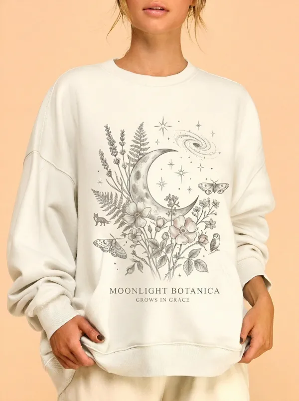 Women's Celestial Botanical Moon Moth Printed Sweatshirt