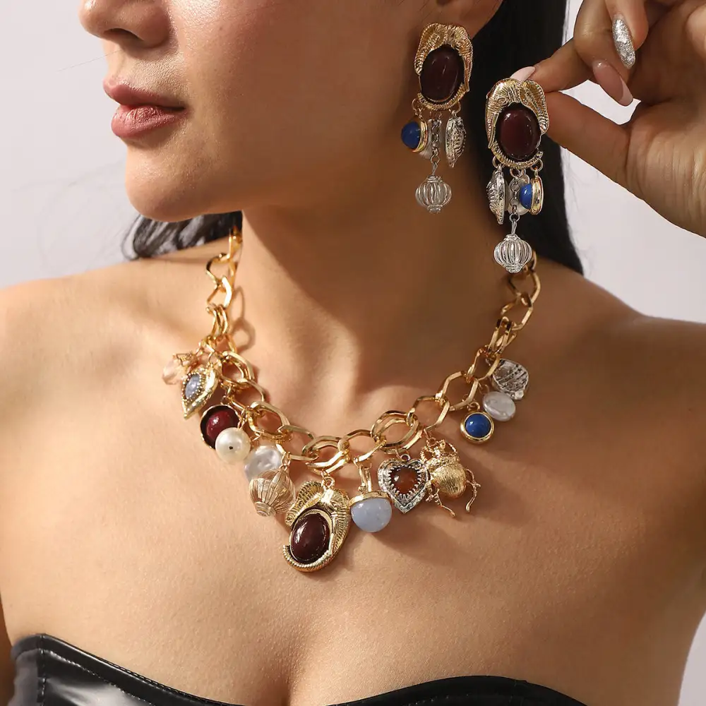 Retro Pearl Pendant Acrylic Jewelry Set