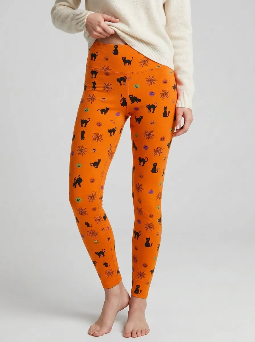 Women's Halloween Cat Pumpkin Spiderweb Leggings