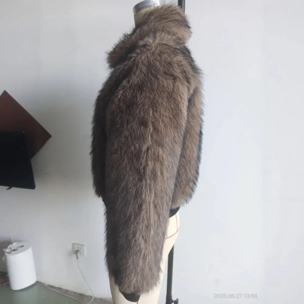 Cropped Faux Fur Shawl Collar Ribbed Trim Bomber Jacket