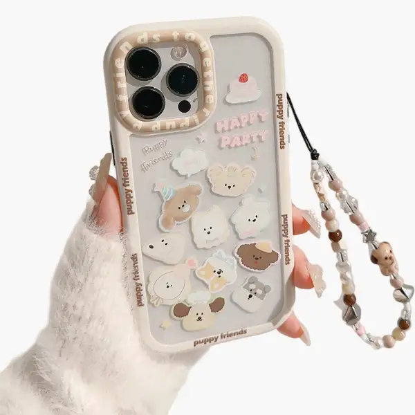 Puppy Cat Charm Strap Phone Case