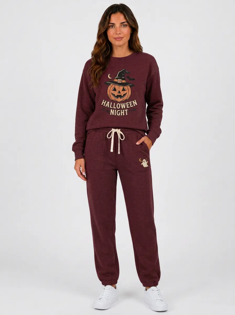 Women's Halloween Pumpkin Witch Hat Ghost Printed  Set