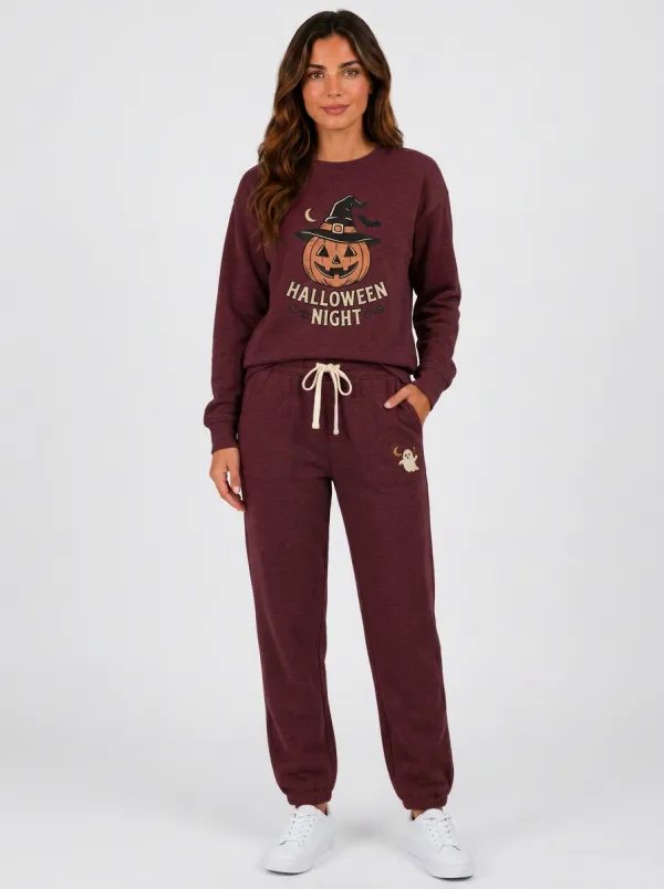 Women's Halloween Pumpkin Witch Hat Ghost Printed  Set