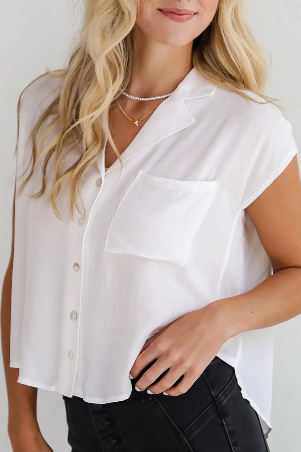 Short Cap Sleeves White Blouse