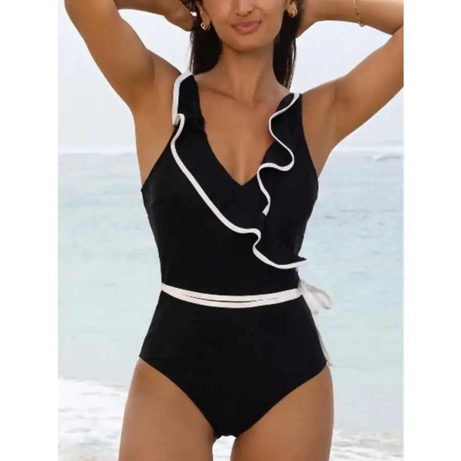 Women's Relaxed Ruffled V-Neck One-Piece Swimsuit
