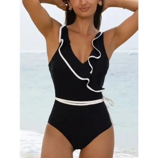 Women's Relaxed Ruffled V-Neck One-Piece Swimsuit