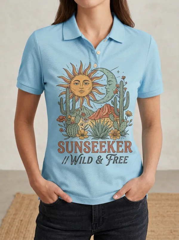 Sunseeker Desert Cactus Moon Polo Shirt
