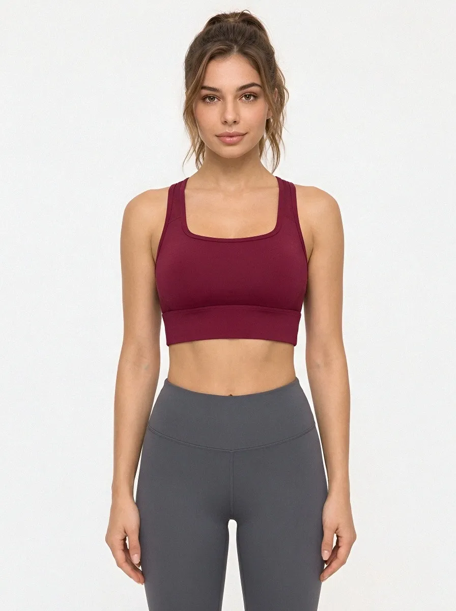 Women's Burgundy Crisscross Back Sports Bra