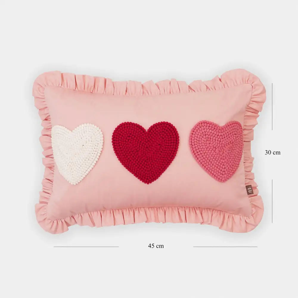 Pink Applique Ruffle Cushion Cover