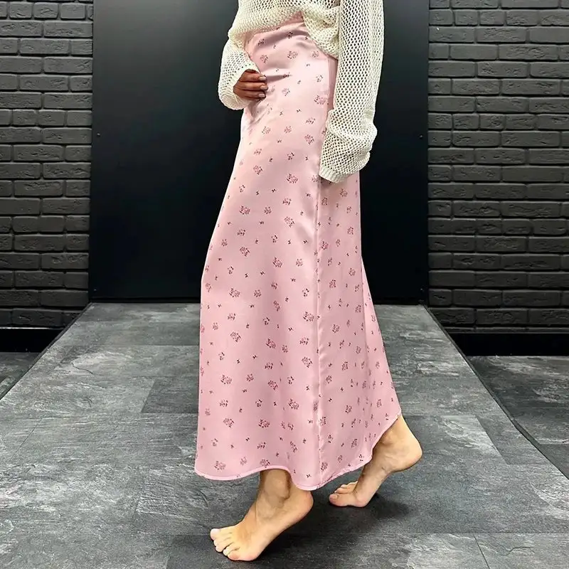 Tailored Satin Printed High Waist Skirt