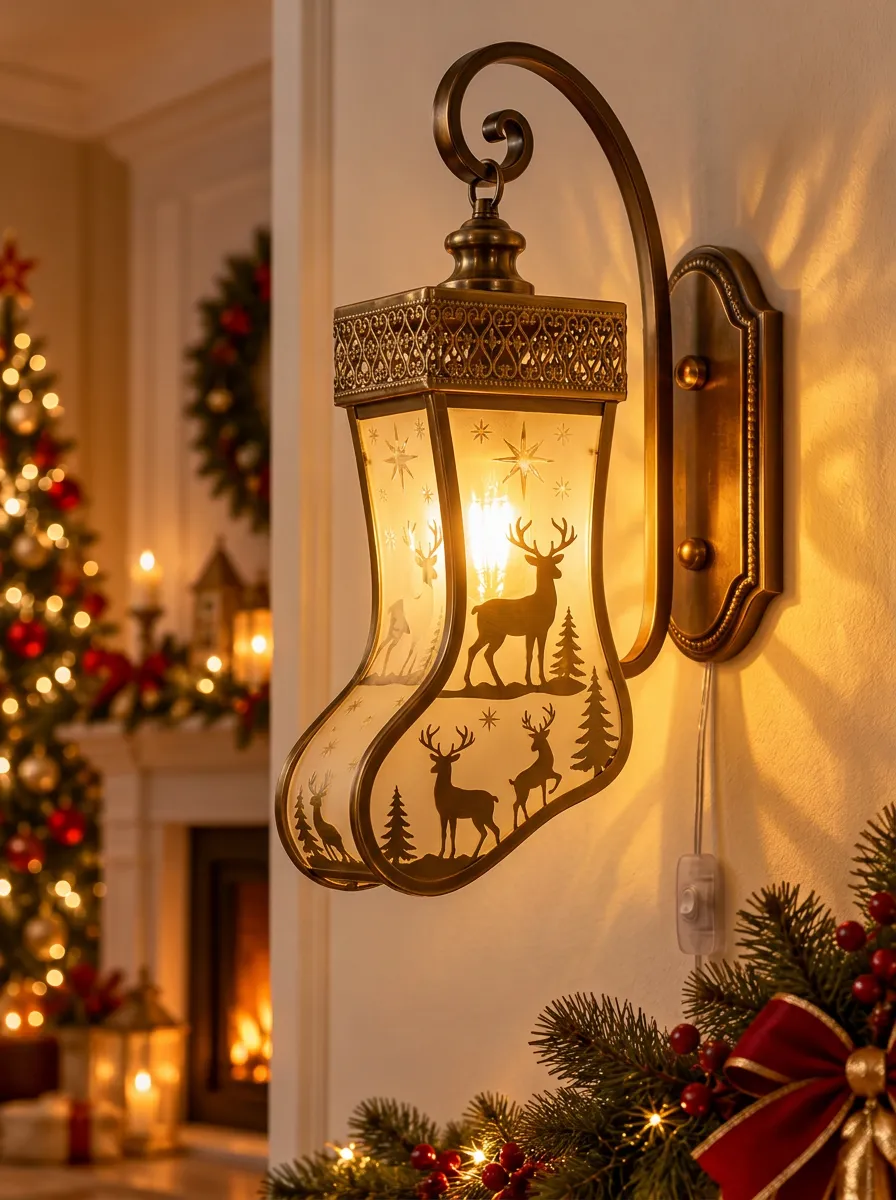 Reindeer Stocking Christmas Wall Light