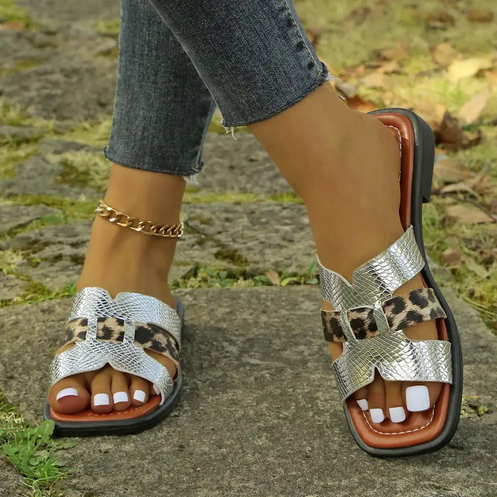 Square Toe Flat Sole Slide Sandals
