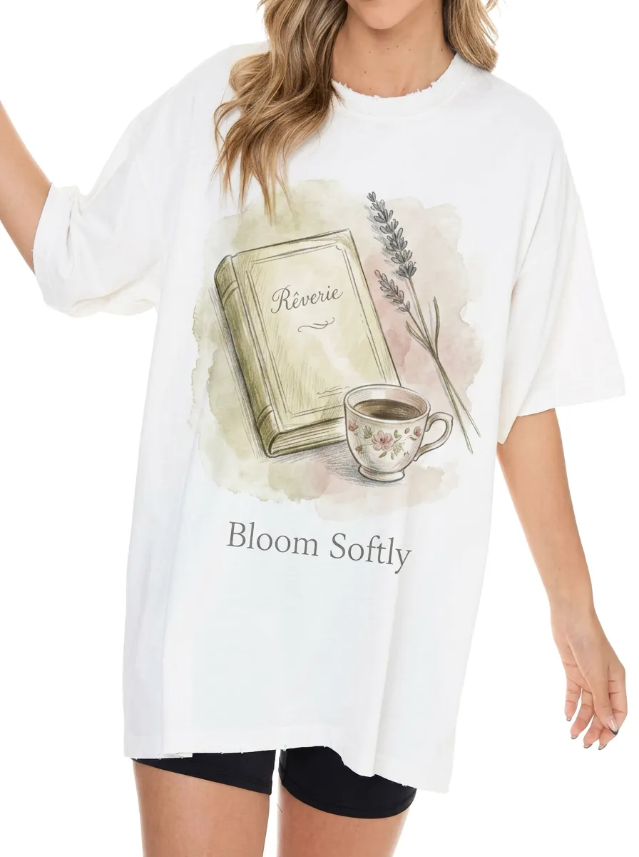 Women's Book Lover Lavender Coffee Printed T-shirt