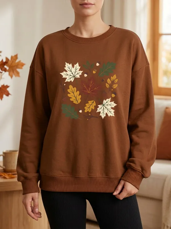 Tailored Maple-Leaf Printed Acorn Graphic Sweatshirt