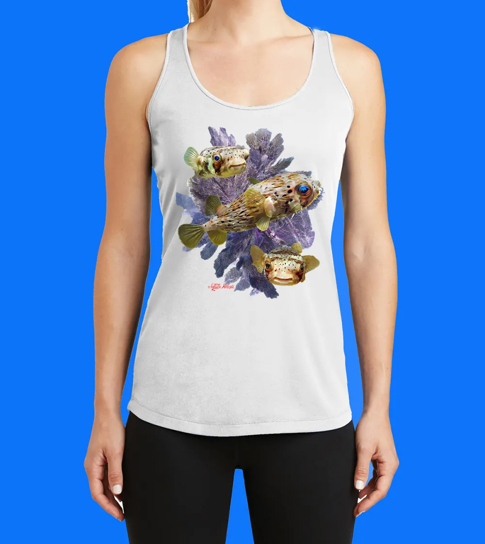 Pufferfish And Seafan Printed Racerback Tank Top