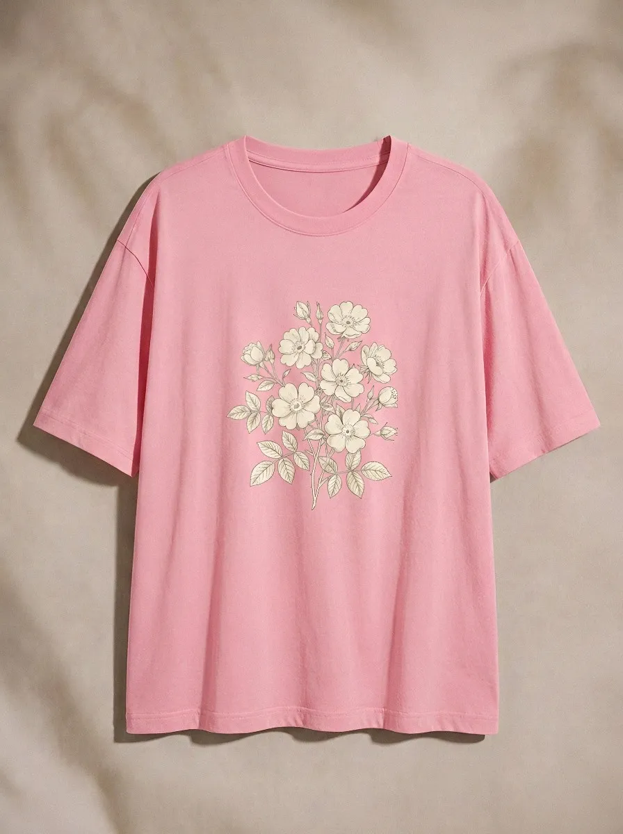 Unisex Botanical Flower Lover Vintage Rose Printed T-shirt