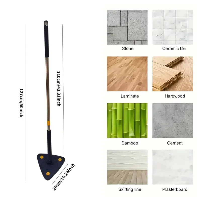 60° Rotating Triangular Cleaning Long-Handled Hand-Wash Mop