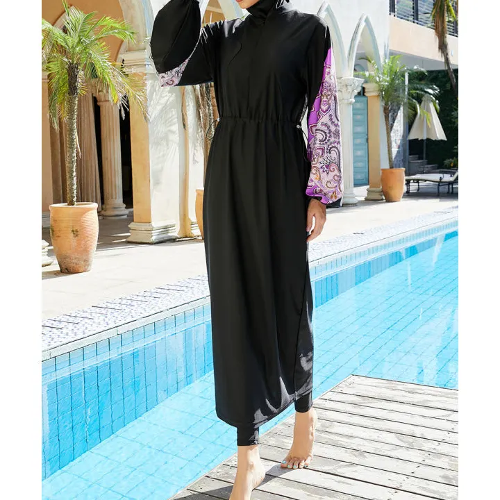 Women's Drawstring Long-Sleeve Printed Swim Set