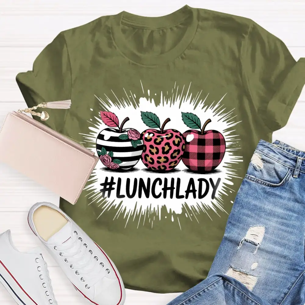 Lunch Lady Red Leopard Print Apple T-Shirt
